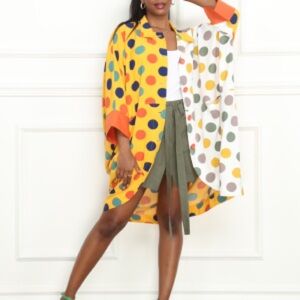 Luxe Moda Oversized Mustard White Polka Kimono Cardigan Shacket Cape OS One Size